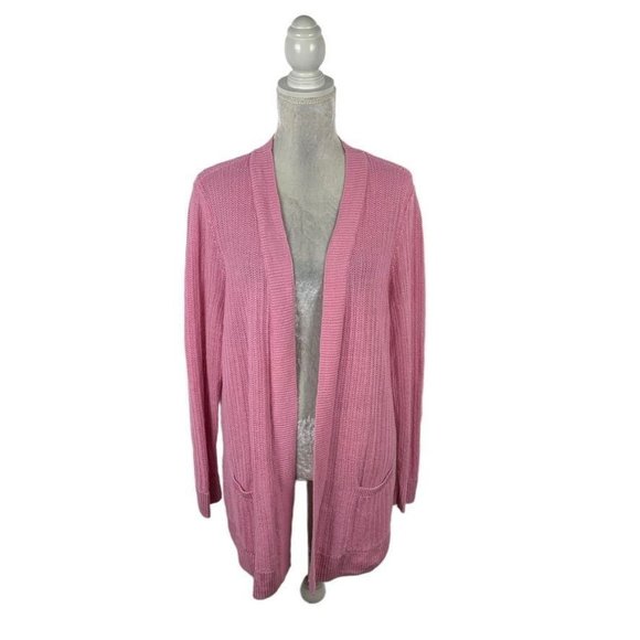 Talbots Sweaters - Talbots Woman Petites Open Front Pink 100% Linen Cardigan Sweater Pockets 3XP